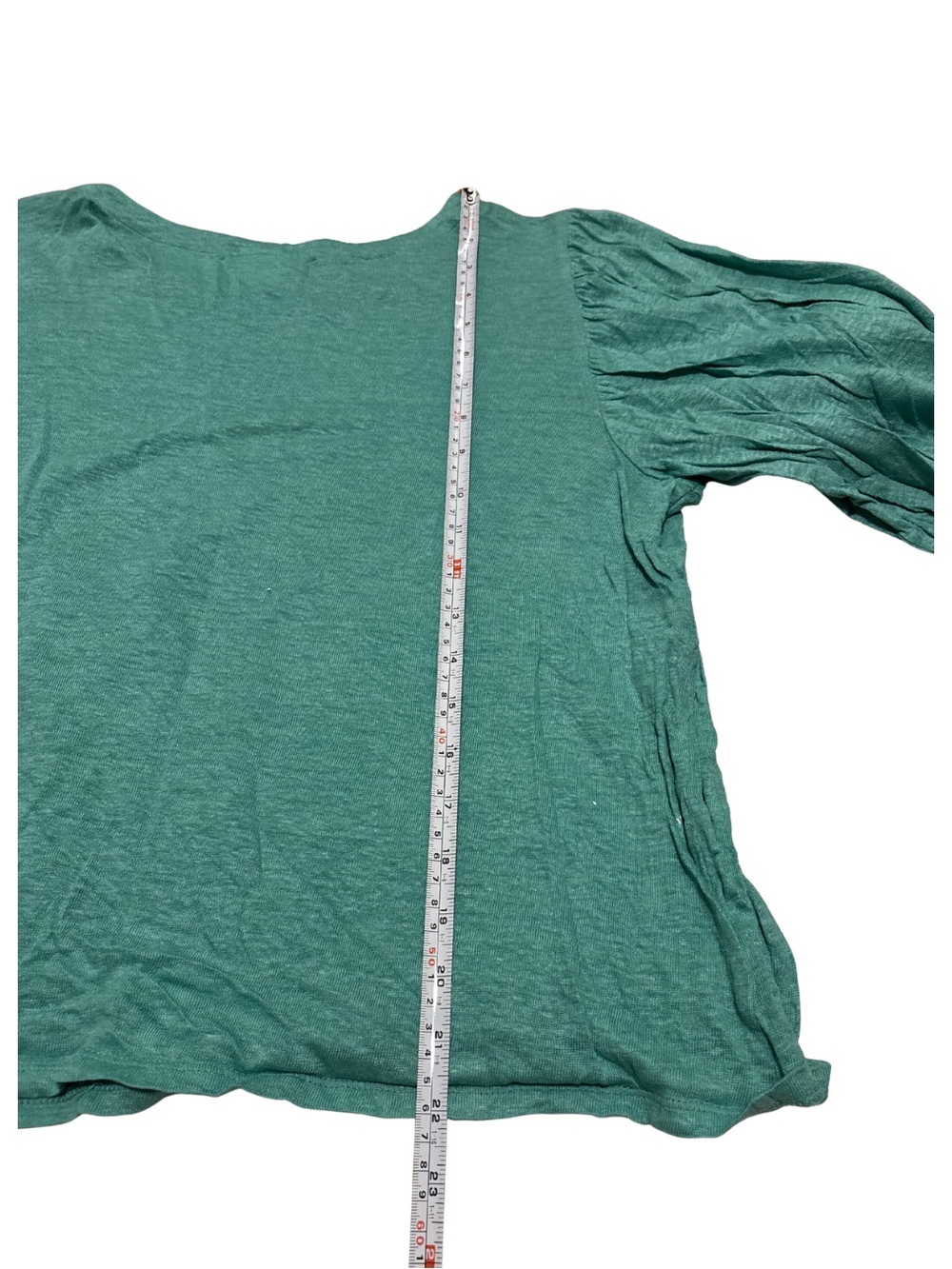 J. Jill Teal Puff Sleeve Crewneck Top 100% Linen - Picture 5 of 5
